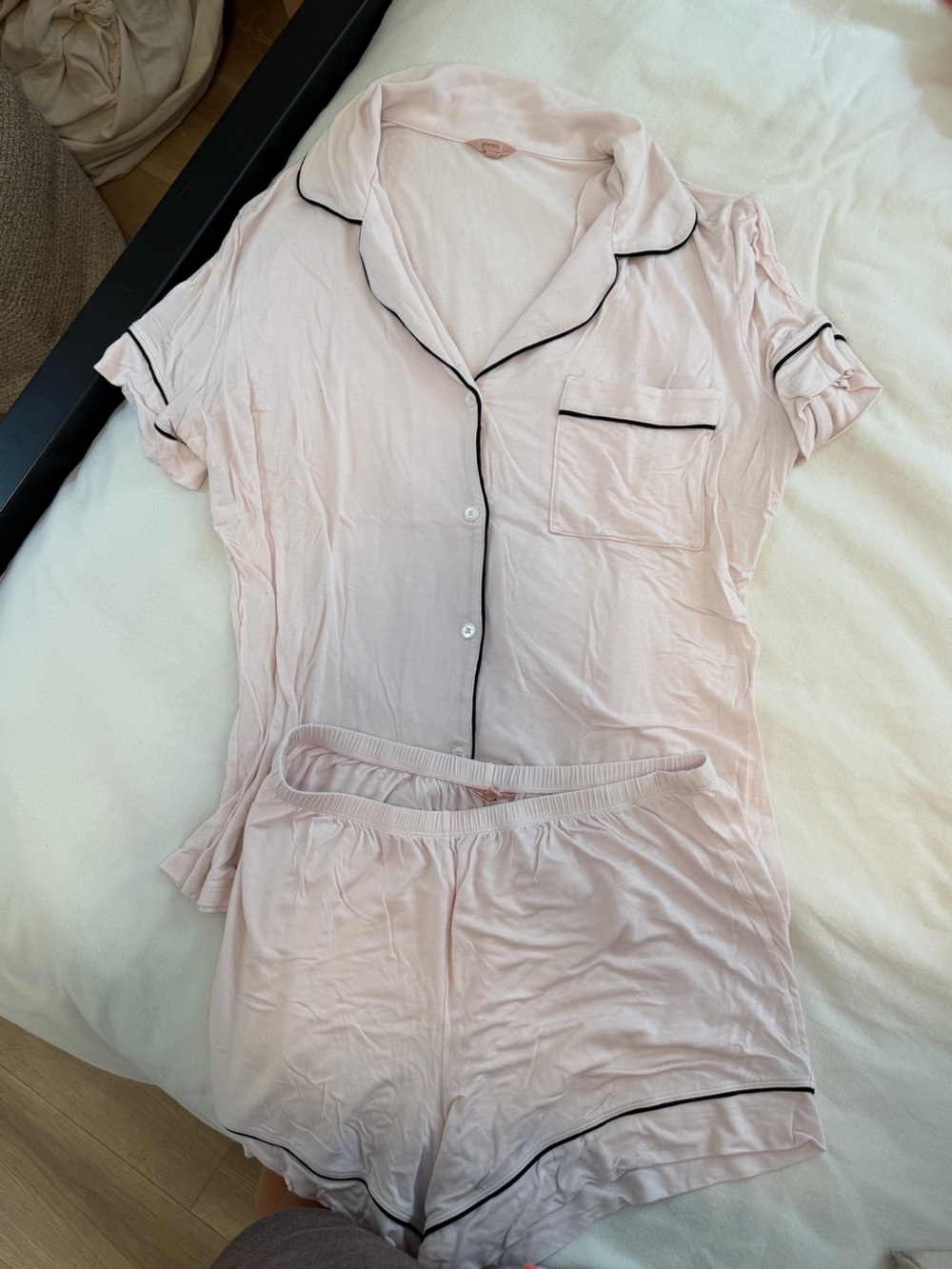 Eberjey Light Blush Short Sleeve Pajama Set with Black Piping